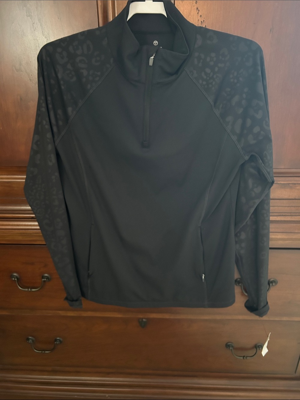 Talbots Black Performance Quarter-Zip Jacket with Subtle Animal Print/NWT
